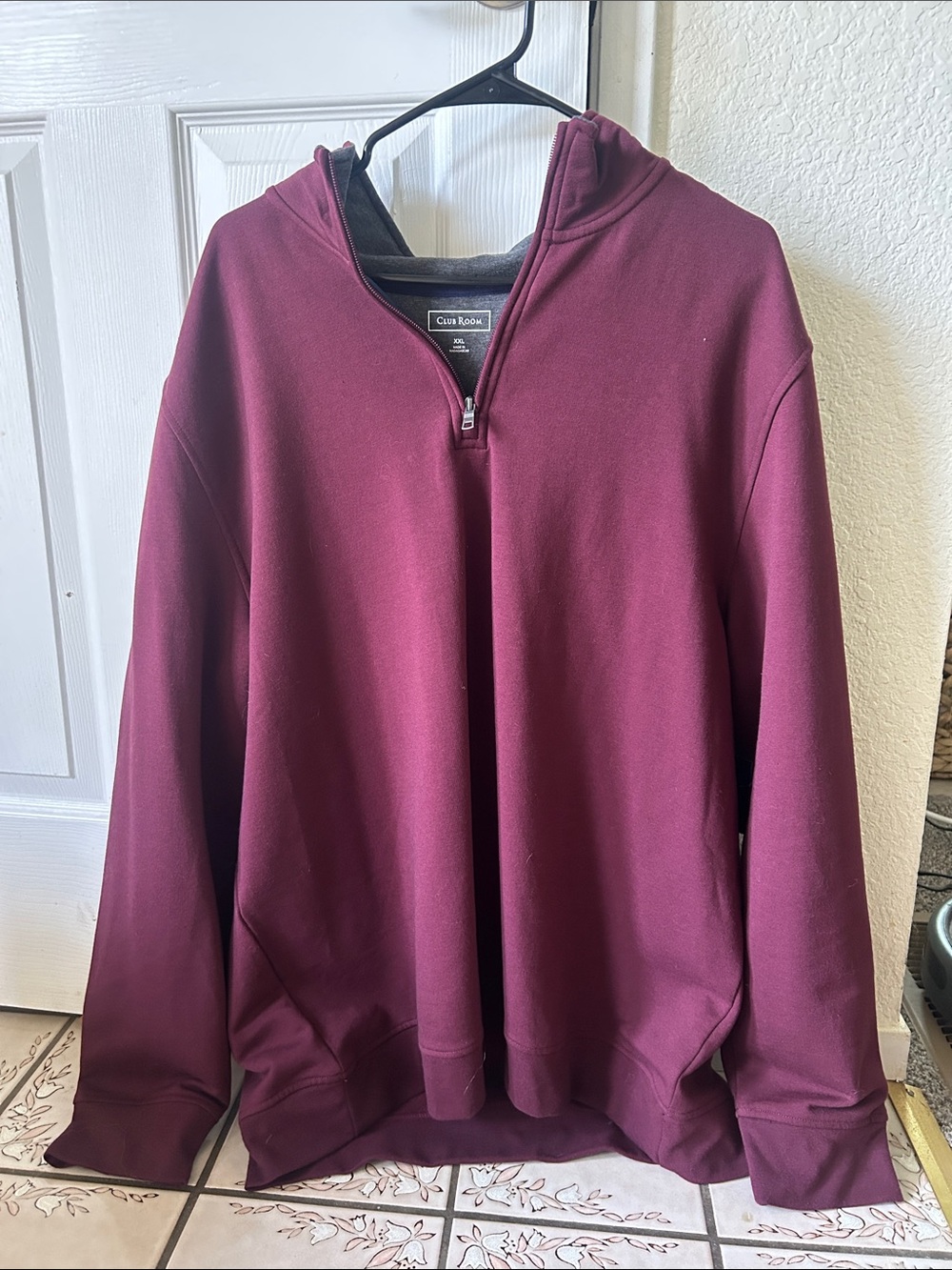 Mens Quarter-Zip Hooded Pullover Jacket - Burgundy